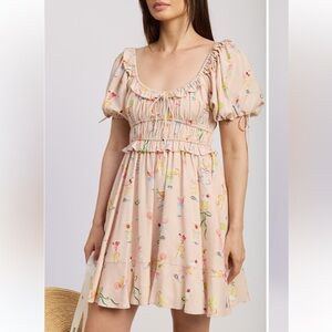 En Saison NWT Mia Ruffle Puff sleeve Mini Dress | Pink Party Print Size Medium